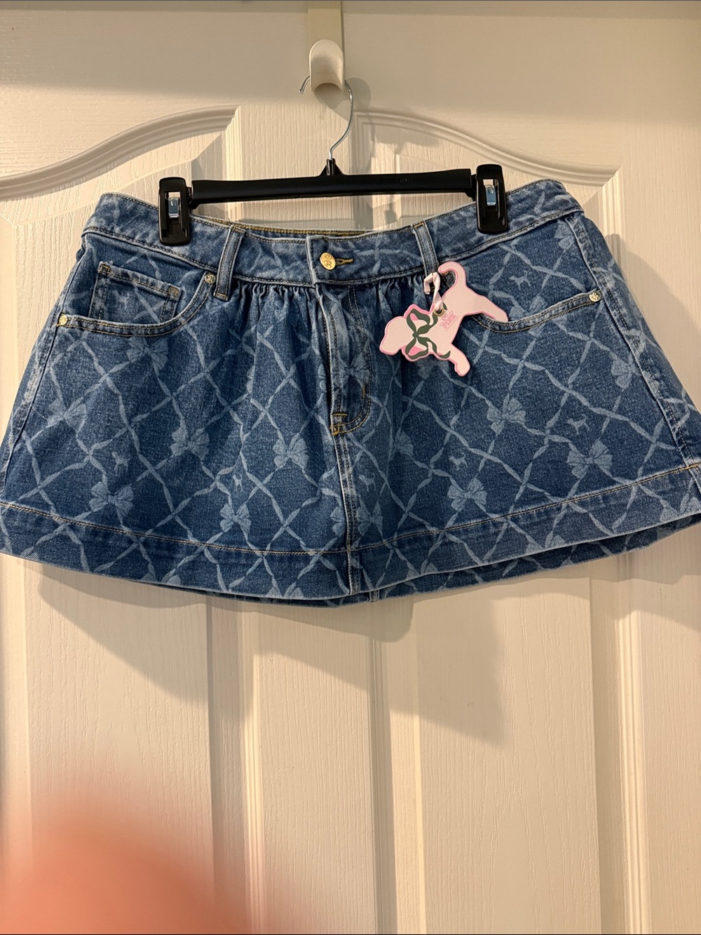 PINK Victoria's Secret Blue Patterned Denim Mini Skirt
